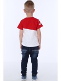 Tricou băiat cu nasture, roșu și alb NDZ4487 - Magazin online - Boutique